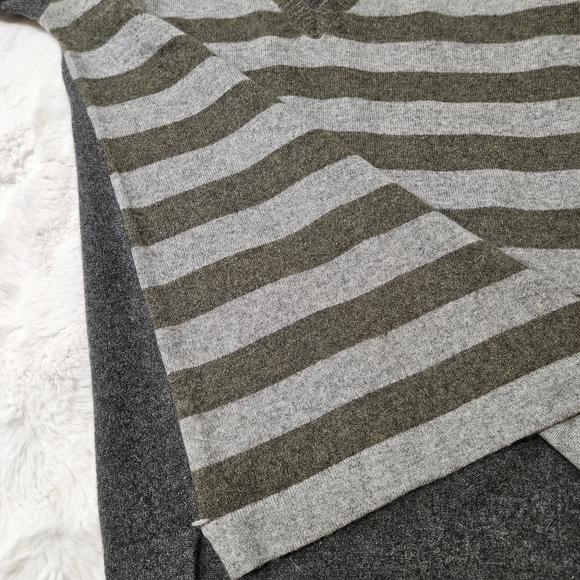 Striped V-Neck Sweater - Gray and Green - Picture 5 of 15